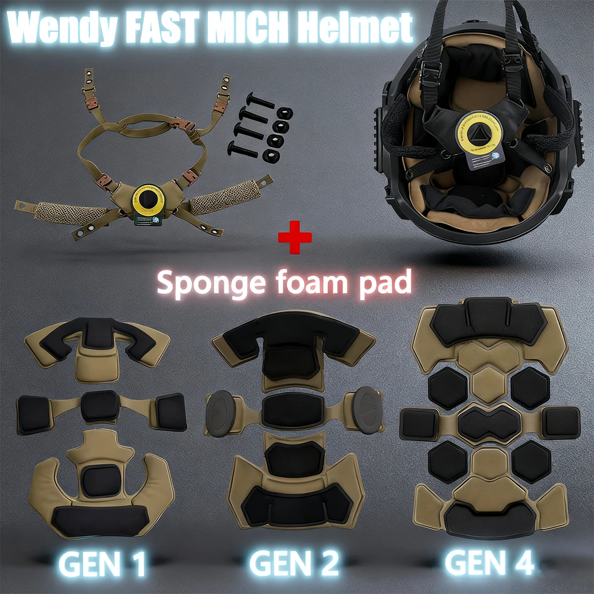 

Tactical Wendy Helmet Adjustable Suspension System Fast MICH Helmet Protective Pads Gen4 Memory Spongy Foam Pad Helmet Accessory
