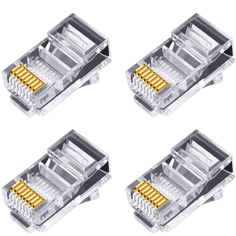 100Pcs RJ45 Connector 6U Gold Plated Pass Through Ethernet Cables Module Plug Network RJ-45 Crystal Heads Cat5 Cat5e