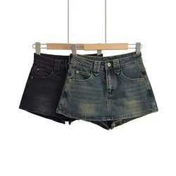 PB&ZA2024 Summer New Product Fashion Casual Women's Hot Girl Style Sexy Wrapped Hip Denim Shorts and Skirts