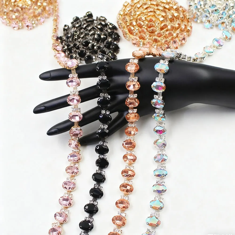 

CUIER 1Yard colorful circle crystal arrangement rhinestone applique trim chain sewn on shoes wedding decoration accessories
