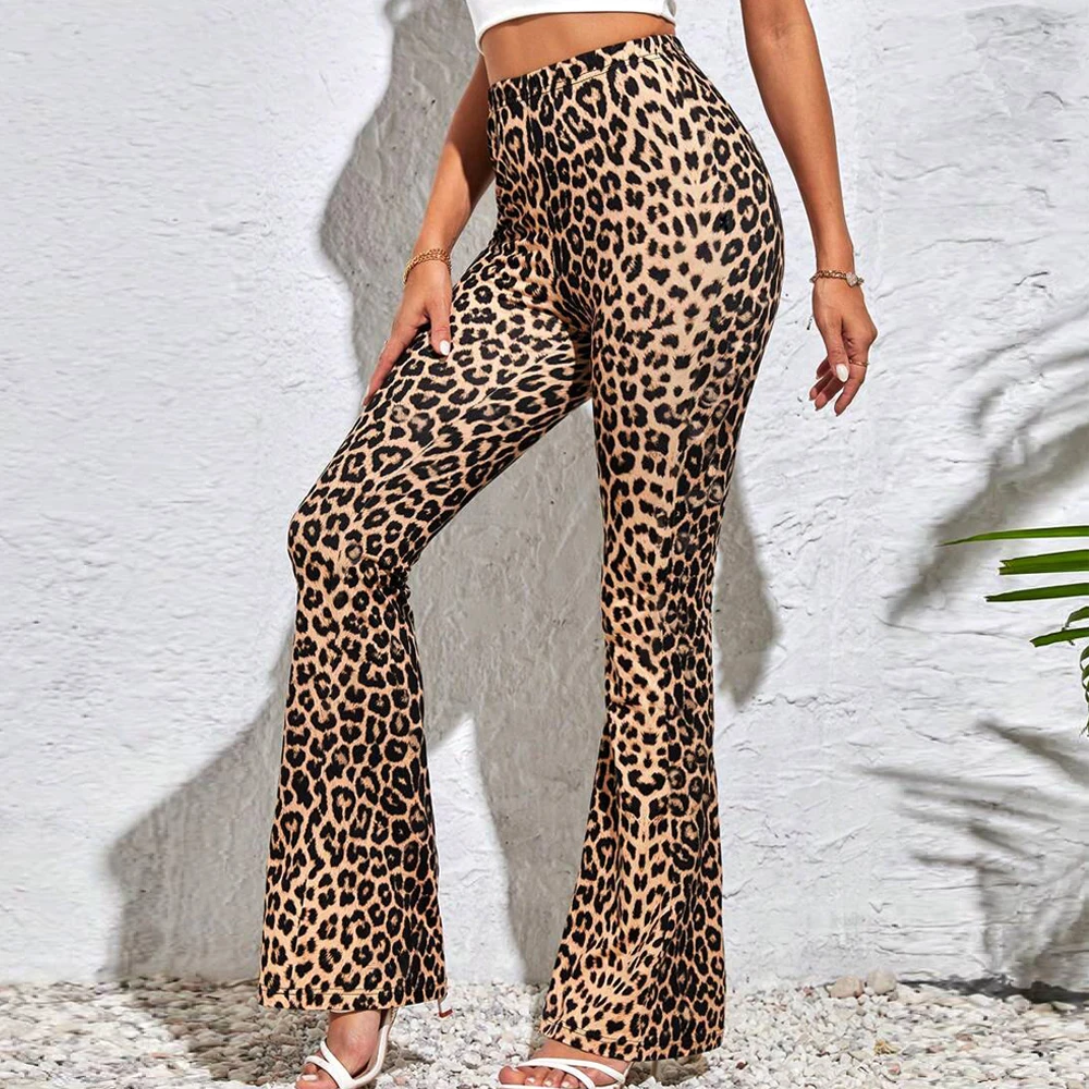 

Женские расклешенные брюки с леопардовым принтом, спортивные леггинсы с высокой талией, узкие брюки для йоги с эффектом пуш-ап, модные повседневные леггинсы для тренировок, женские