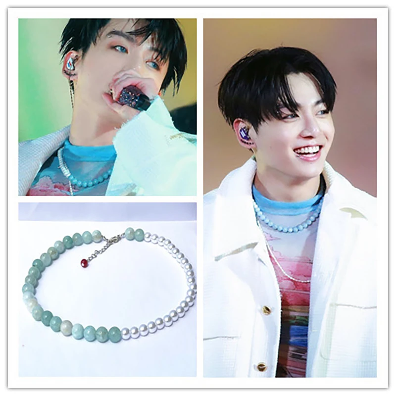 2022 KPOP New Permission To Dance JK Necklace Men Pearl  Stone Necklace Fashion Popular Celebritywoman Jewelry Couple Gift