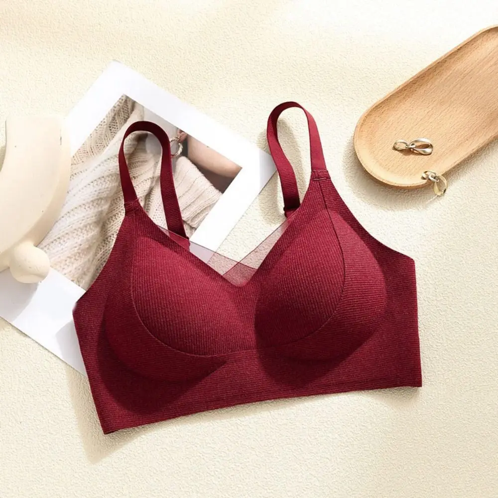 

Comfortable Lace Mesh Wireless Deep V Bra Shockproof Anti-sagging Push Up Underwear Lingerie Adjustable Seamless Bras Running