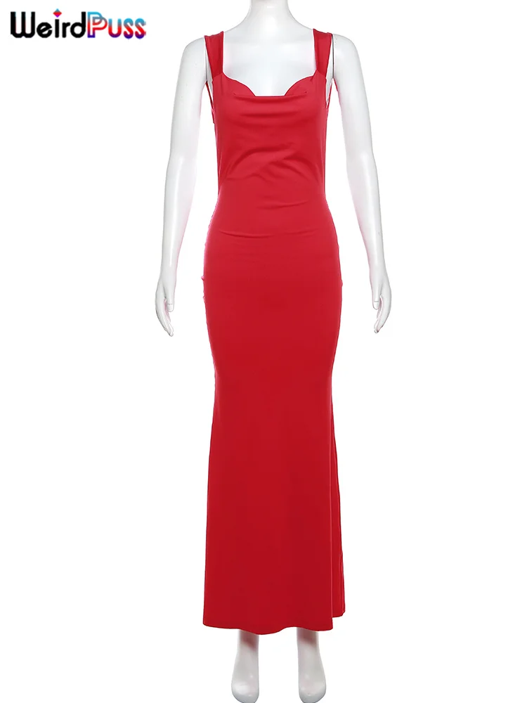 Rare Push Strik Veter Vrouwen Maxi Jurk Mouwloze Sexy Backless Slanke Bodycon Festival Avond Feest Elegant Zeemeermin Lange Gewaad