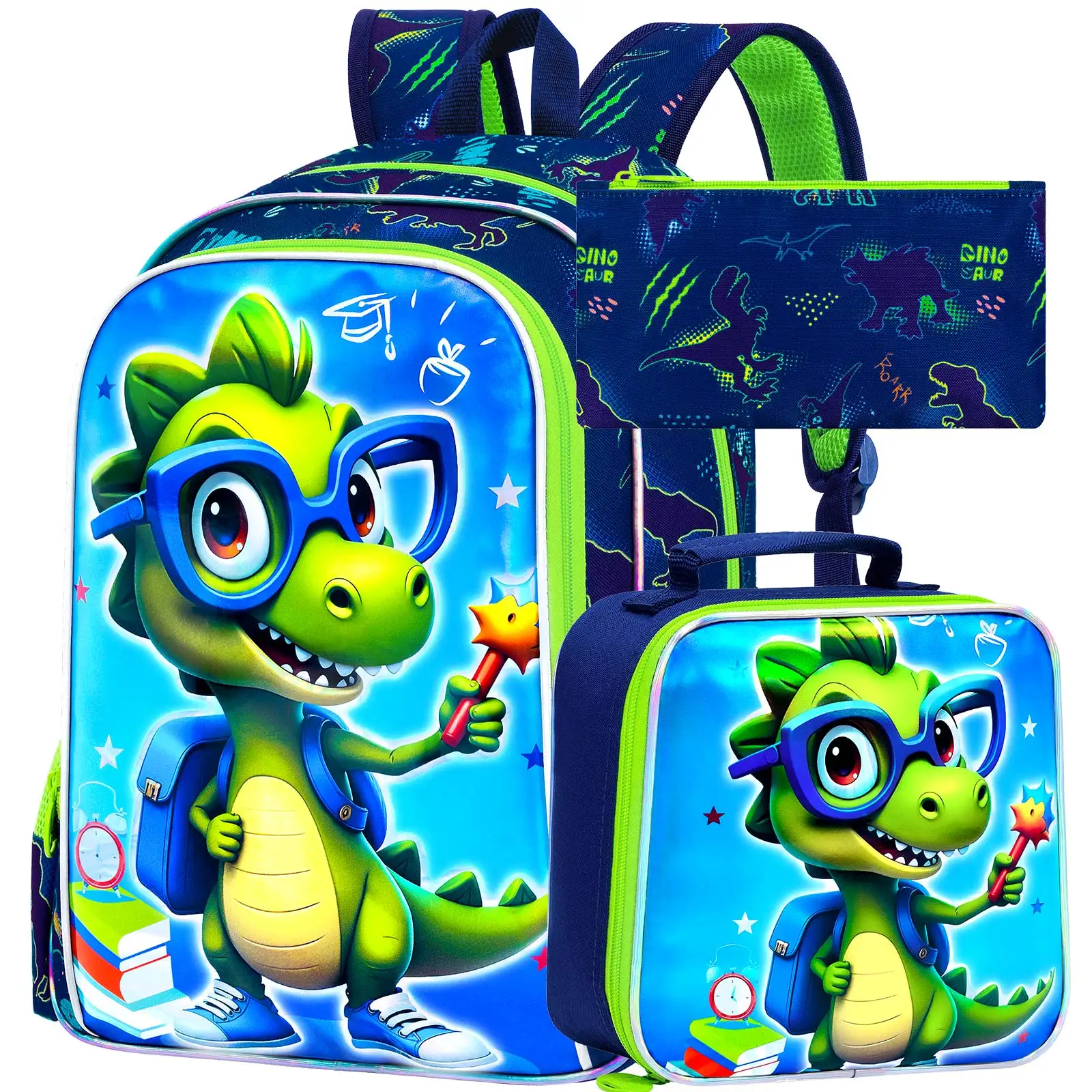 

3PCS Dinosaur Backpack for Boys, 16 Inch Kids Preschool Bookbags, Cool Elementary Kindergarten School Backpacks