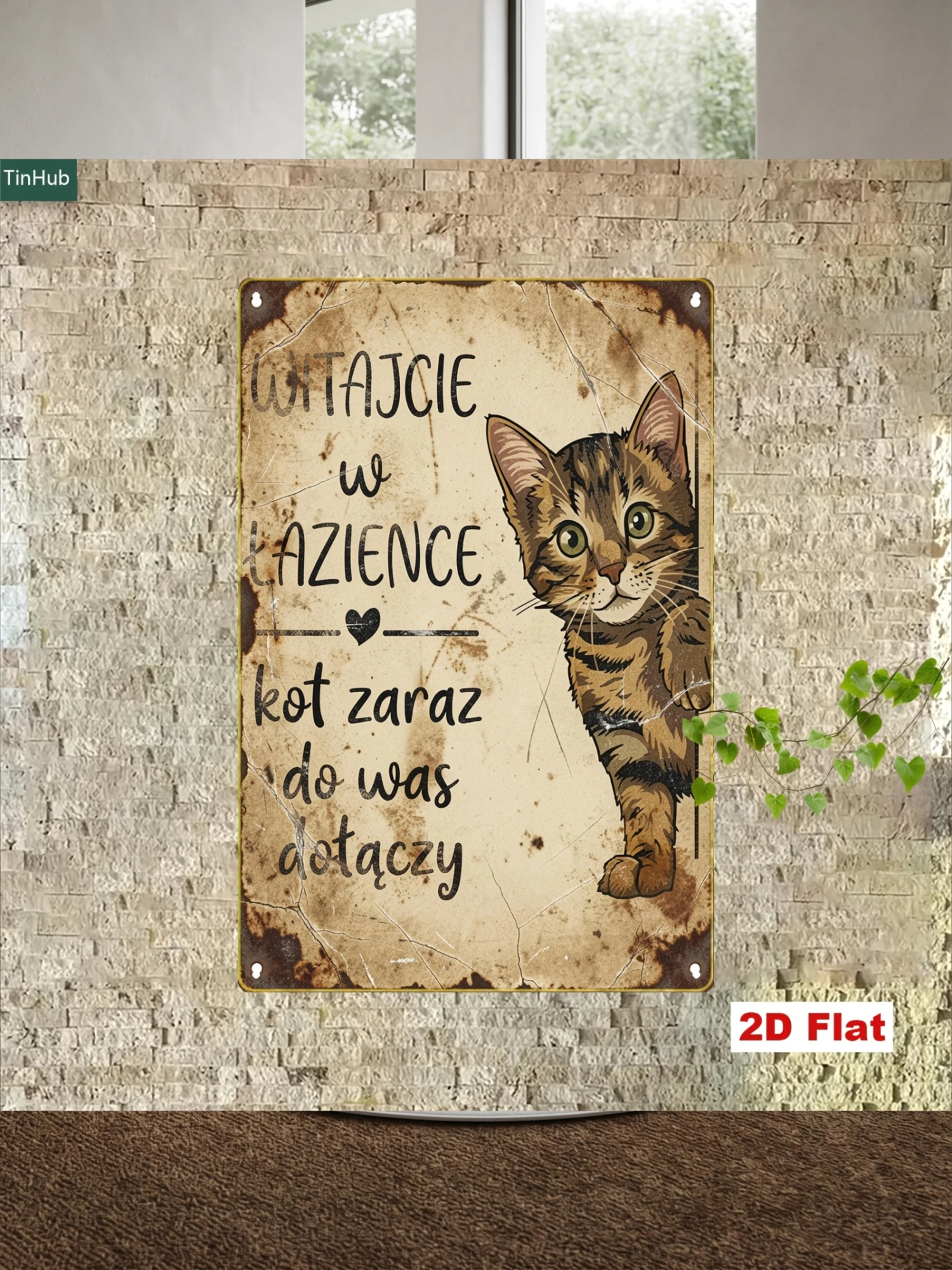 2D Flat 1pc 7.87X11.81inch Metal Iron Sign, Polish Welcome to Bathroom, Cat Coming Soon Funny Slogan, Retro Cat Pattern Decoration, Suitable for Home Bathroom Bar Cafe Wall Decoration Pet Cat Theme, Funny Animal Slogan, Room Decoration, Wall Hanging