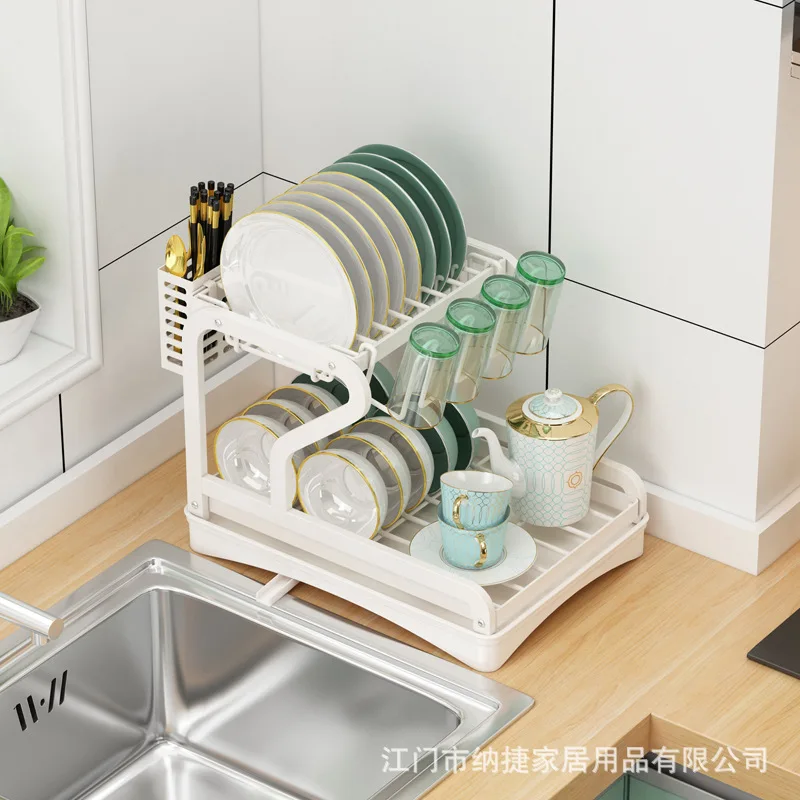 

Kitchen Drain Rack Bowl Chopsticks Cupboard Storage Rack Double-Layer Rack Dish Tableware Storage Rack kitchen accessories