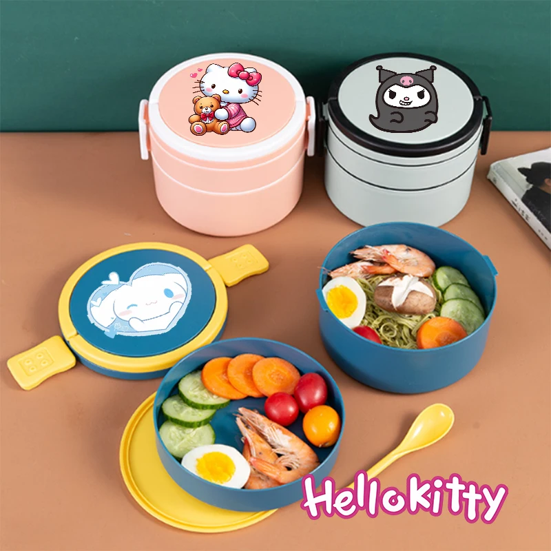 Sanrio Hello Kitty, новый популярный портативный термобокс для обеда, двухслойный контейнер для еды с изоляцией ложки, студенческие милые мультяшные подарки