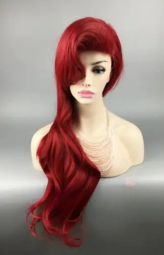 Peluca ondulada sintética rizada de cuerpo rojo de La Sirenita, peluca de Cosplay de princesa Ariel, disfraz de juego de rol, 70cm