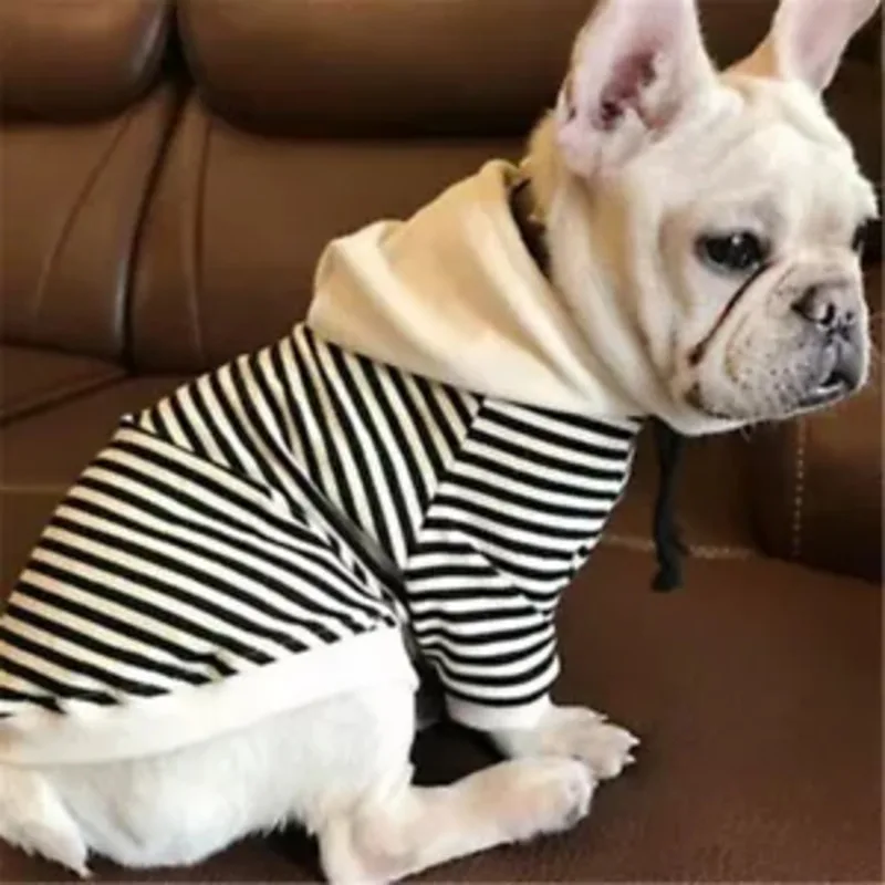 Pet Dog Casual Hooded Sweatshirt Cotton Striped T-shirt Teddy Dog Bulldog Cat Hoodies Clothes Pet Supplies