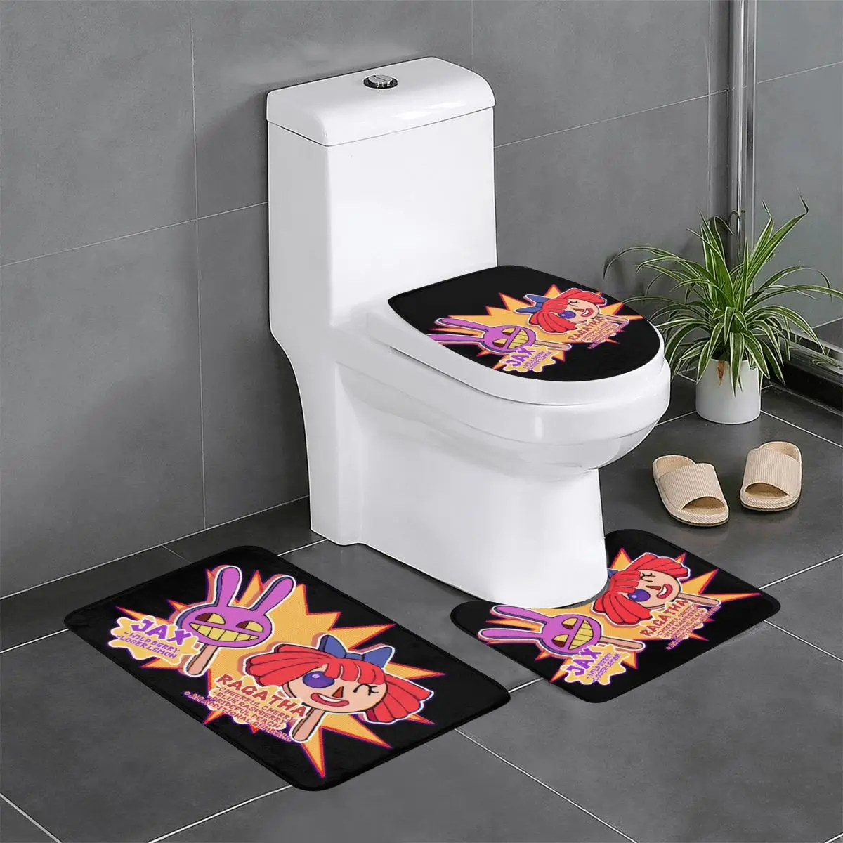 Custom [Cartoon Games Amazing Circus Digital Jax 3 Pieces Bathroom Rugs Absorbent Non-Slip Toilet Bath Mat Sets