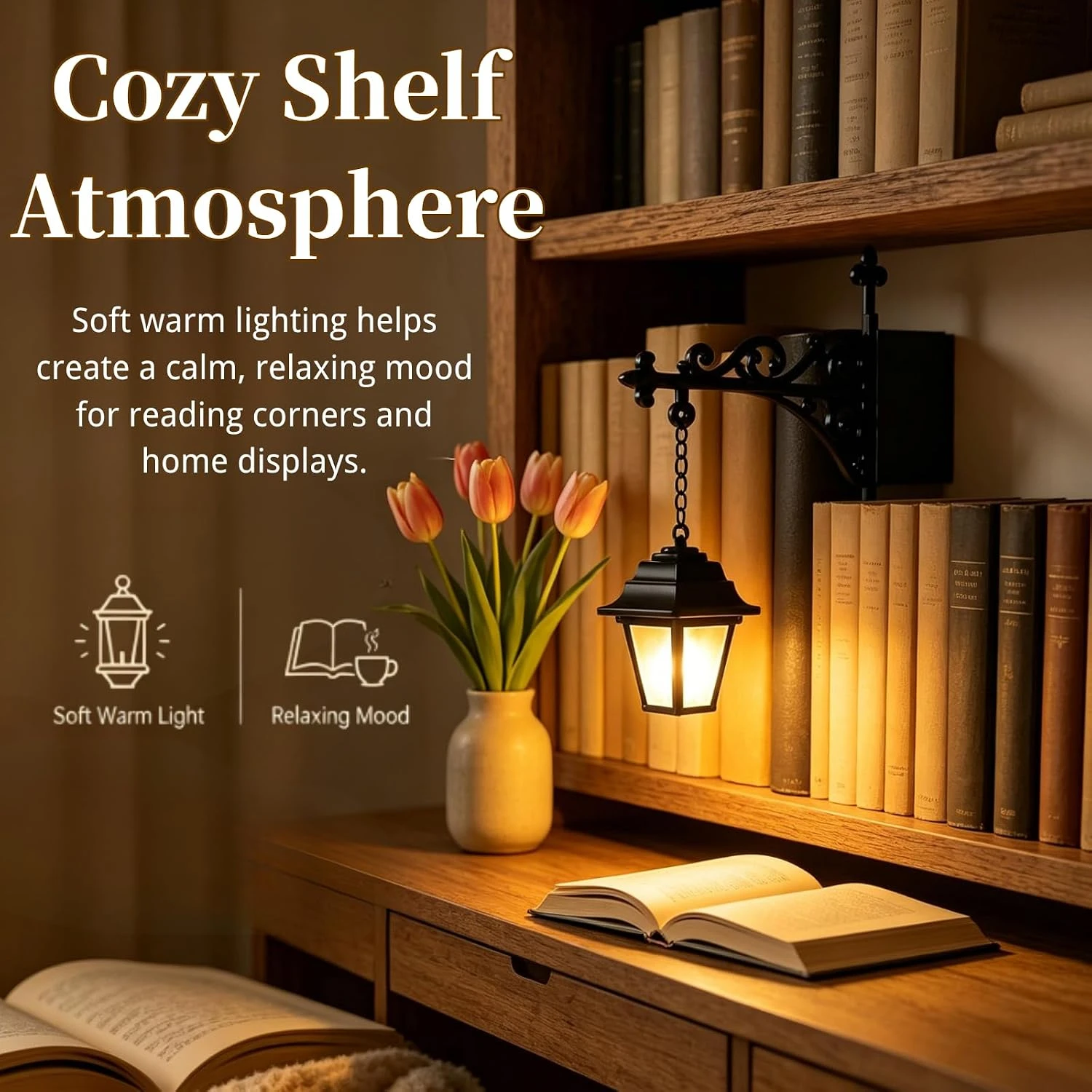 Bookshelf Lamp Library Lantern Light Library Lantern Bookshelf Light Vintage Reading Nook Led Night Lamp Decorative for Home