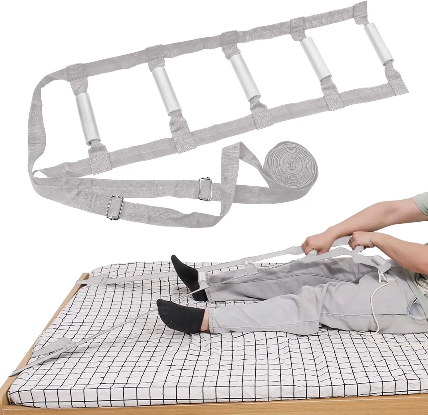 

Bed Ladder Assist 160 Inch, Grey Pull Up & Sit Up Assist Device with 5 Handles, Portable Rope Ladder for Elderly, Senior