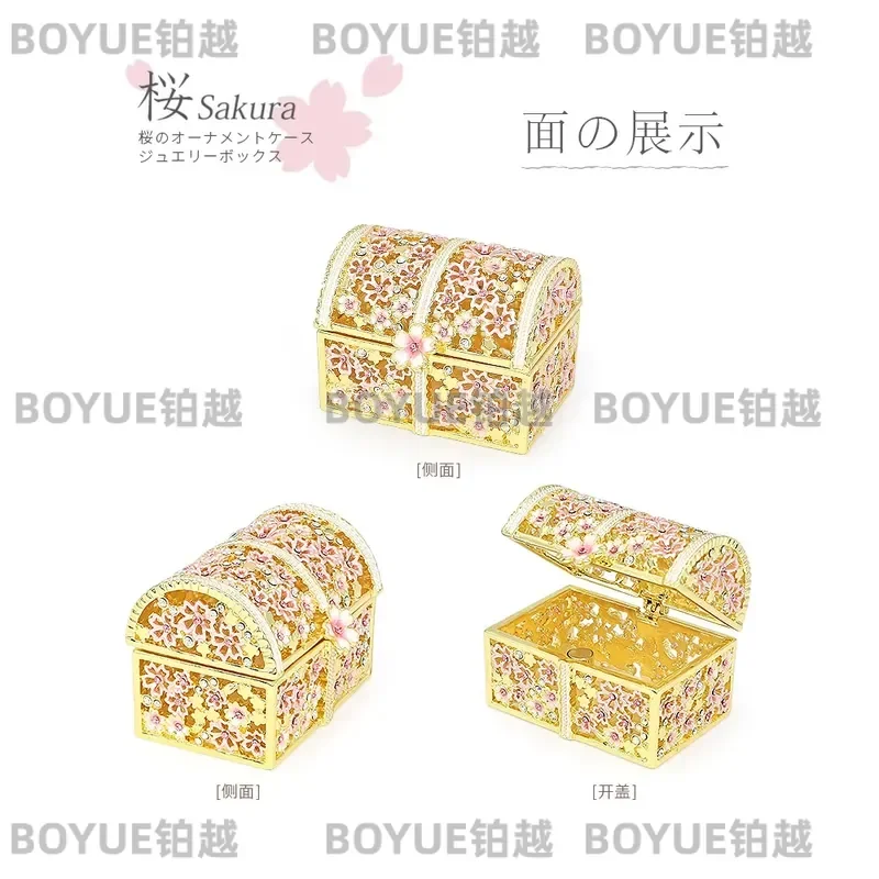 Luxury Enamel Cherry Blossom Jewelry Box Elegant Ring Storage Case Romantic Proposal Gift for Girlfriend Wedding Anniversary