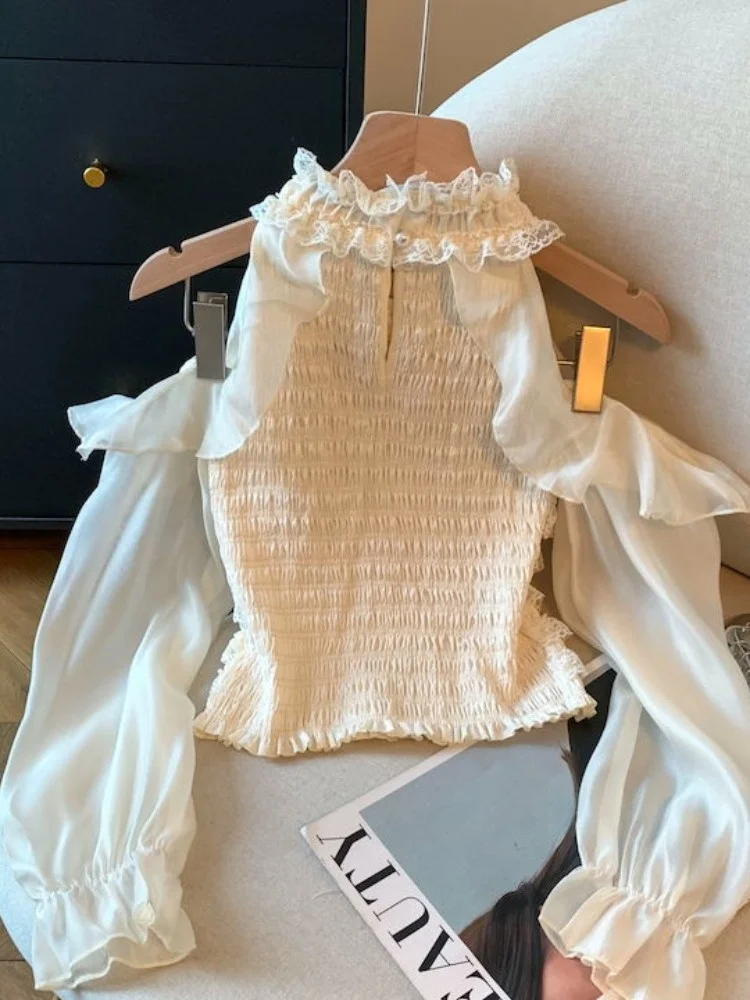 بلوزة Ele Knot Long Sve بقصة ضيقة للنساء لخريف 2025 بتصميم أصلي من ألياف البوليستر ملابس غير رسمية