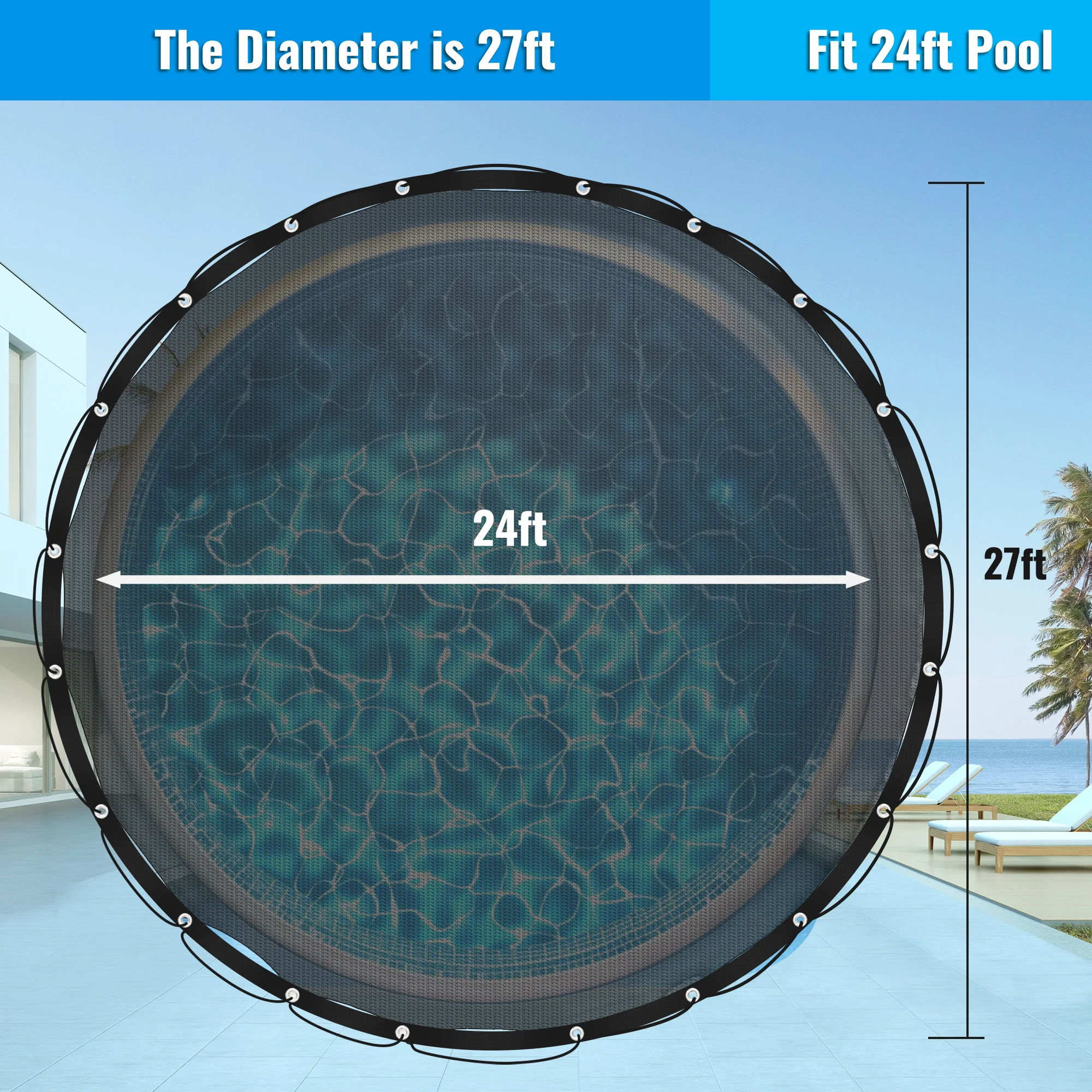 غطاء شبكي لأوراق حمام السباحة بطول 24 قدم، غطاء شبكي لحمام السباحة الشتوي، غطاء شبكي لأوراق حمام السباحة لحمامات السباحة فوق الأرض باللون الأسود #1