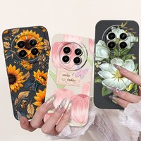 For Realme 12+ 12X 12 5G 4G  Phone Case Realme12X 12 12Plus Elegant Floral Cat Painted Soft Silicone Plain Shockproof Cases