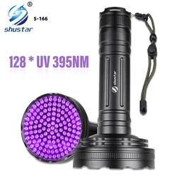 Lampe de poche UV avec 128 led 395nm lampe torche Ultra violette détecteur de lumière noire pour l'urine de chien taches d'animaux et punaises de lit