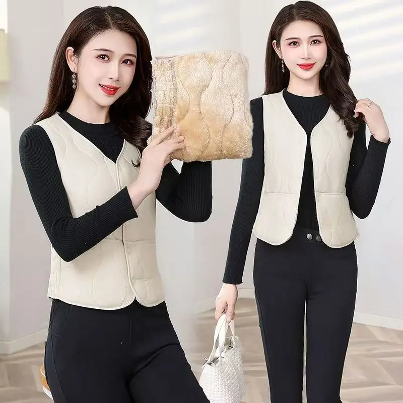 Chaleco ortopé forrado de Fce para mujer, ropa interior cálida en V, Jaet de algodón coreano Sle, Otoño Invierno, recién llegado, chaleco Faion para mujer