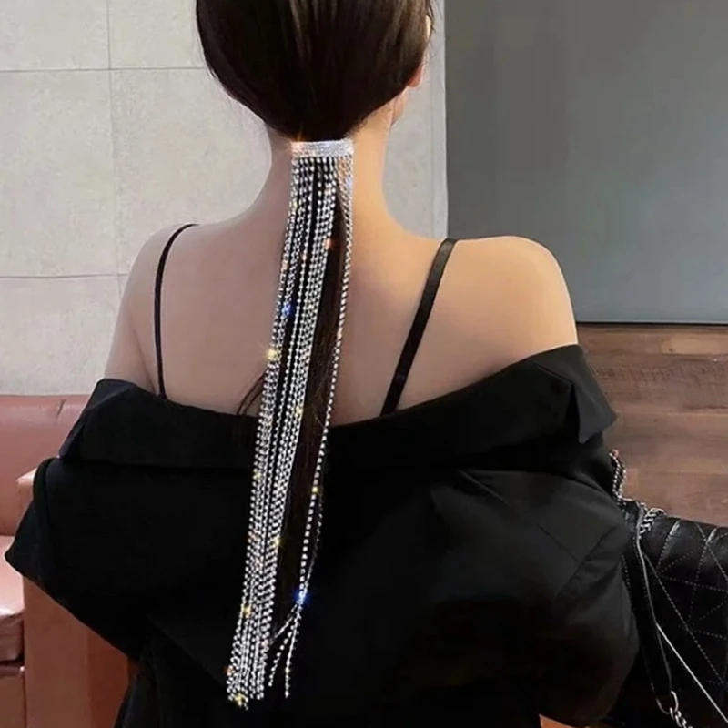 إكسسوارات شعر بسلسلة طويلة من حجر الراين ، دبوس شعر رائع ، مجوهرات نسائية ، هدية حفلات