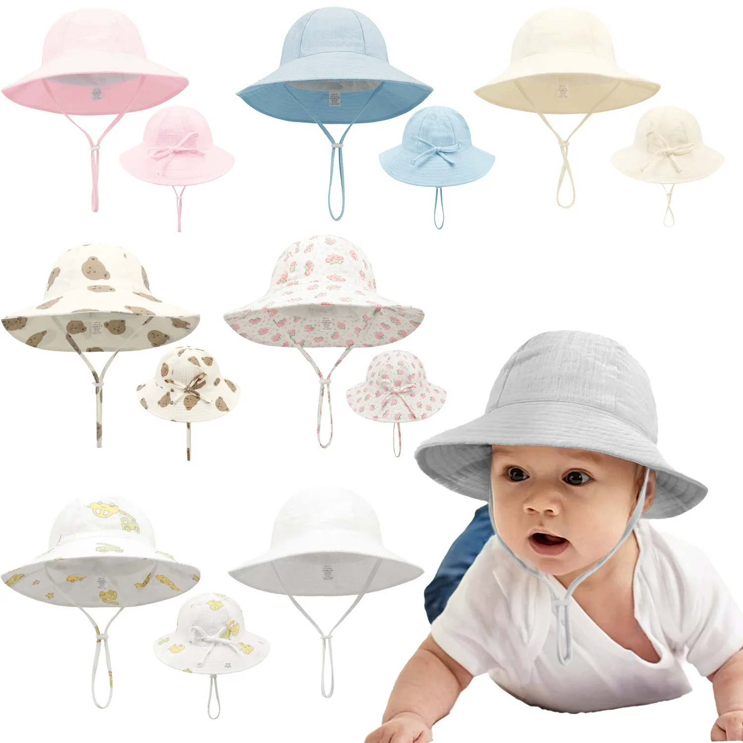 

Spring Autumn Soft Baby Bucket Hat Dot Print Muslin Cotton Fisherman Hats Children Summer Toddler Boys Girls Panama Sun Caps Kid