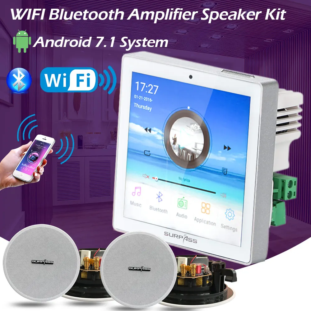 Full Screen Touch Digital Stereo Media Player Blue-tooth Ceiling Speakers With Wall Mount Amplifier Smart Home PA Systems