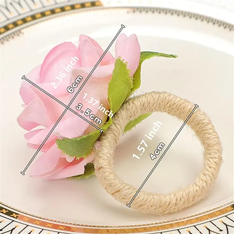 6pcs Red Rose Shape Handicraft Towel Buckle Napkin Ring Wedding Party Valentine\'s Day Hotel Table Decor Metal Gold Napkin Holder