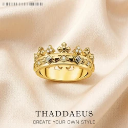 Ring Crown Gold Europe Style Fine Jewelry For Women Summer Brand New Pure 925 Sterling Silver Classic Gift
