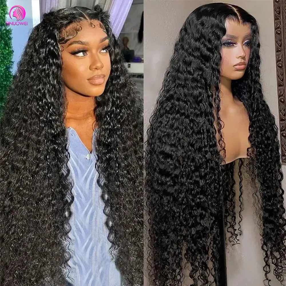 Deep Wave 13x6 Lace Front Human Hair Wigs  4x4 Closure Wig For Women Pre Plucked With Baby Hair 180% Natural Black Wig