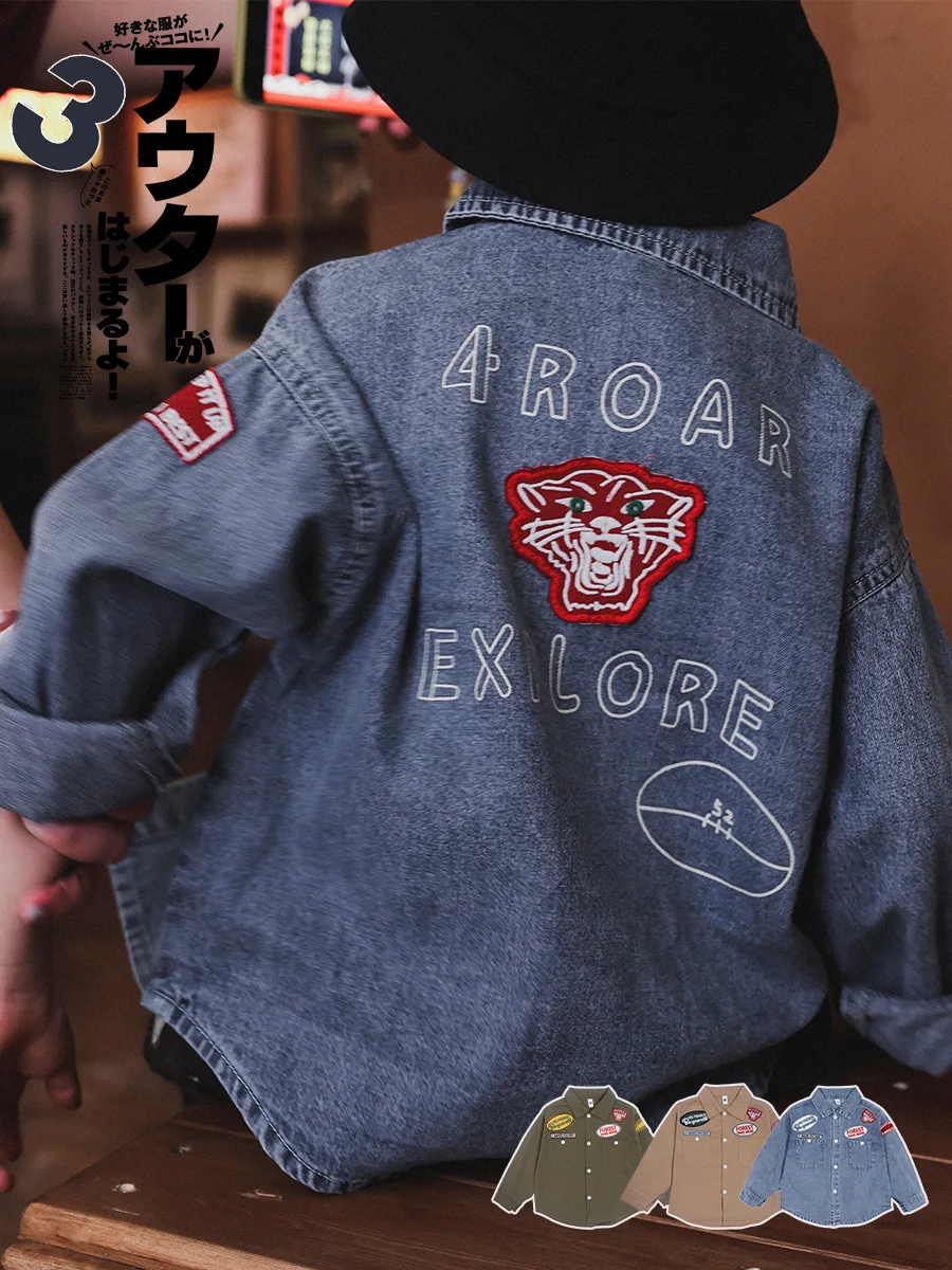 Facec Mountain Series Boys Long Sleeve Cotton Shirt Thin Outdoor Workwear Spring Autumn Style Children's Outerwear Jacket
