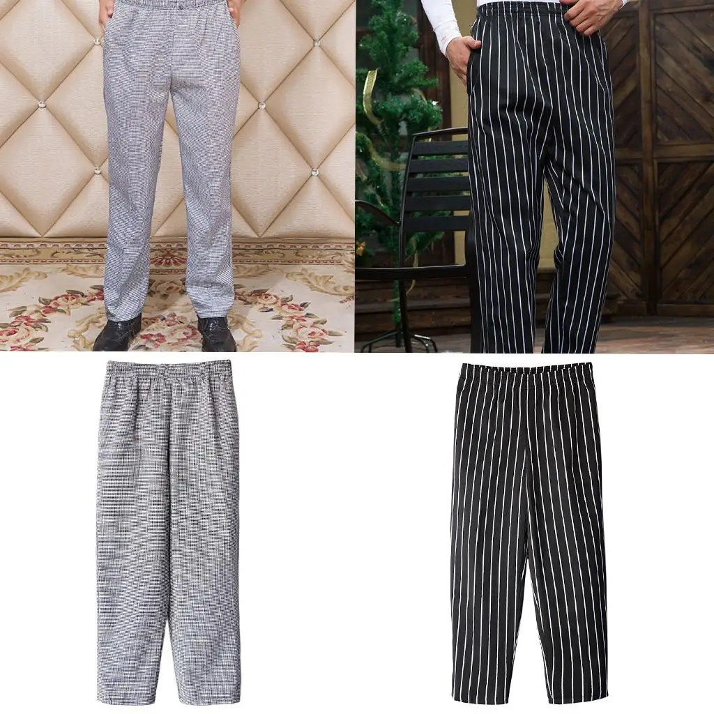 Unisex Chef Pants Baggy Style Elastic Waistband Cotton Blend Work Trousers for Kitchen Staff