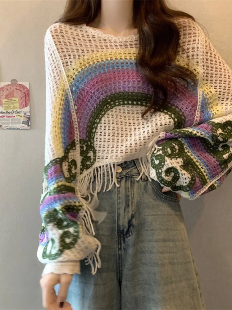 n Sle Women's Knitted Sweater oulder Wrap Hollow out Loose Fit Long Sve round Ne Pure Color Autumn Faion