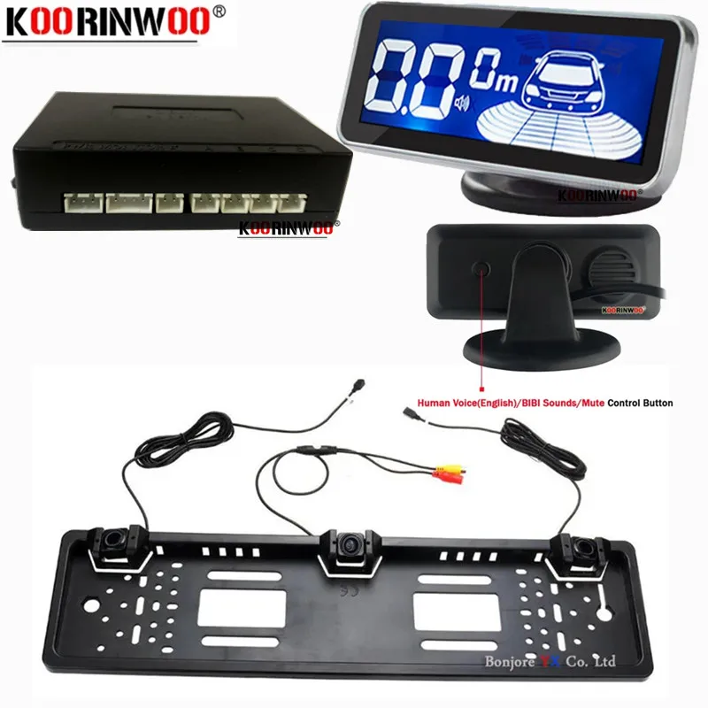

Koorinwoo LED Monitor Electromagnetic Parking Sensor 2 Auto Anti Blind Spot Detection License Plate Car Parktronic Reverse Radar