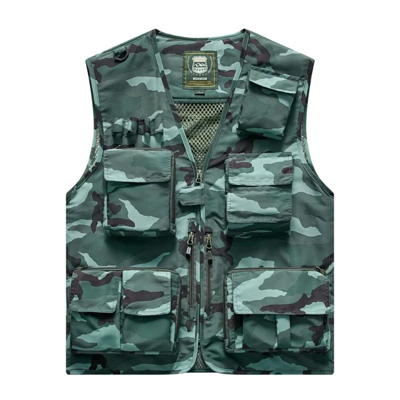 MaiDangDi Men's Camouflage Work Style Vest Sleeveless Multi Pocket Zippered Men Clothing Large Size Daily Workwear Male Jacket