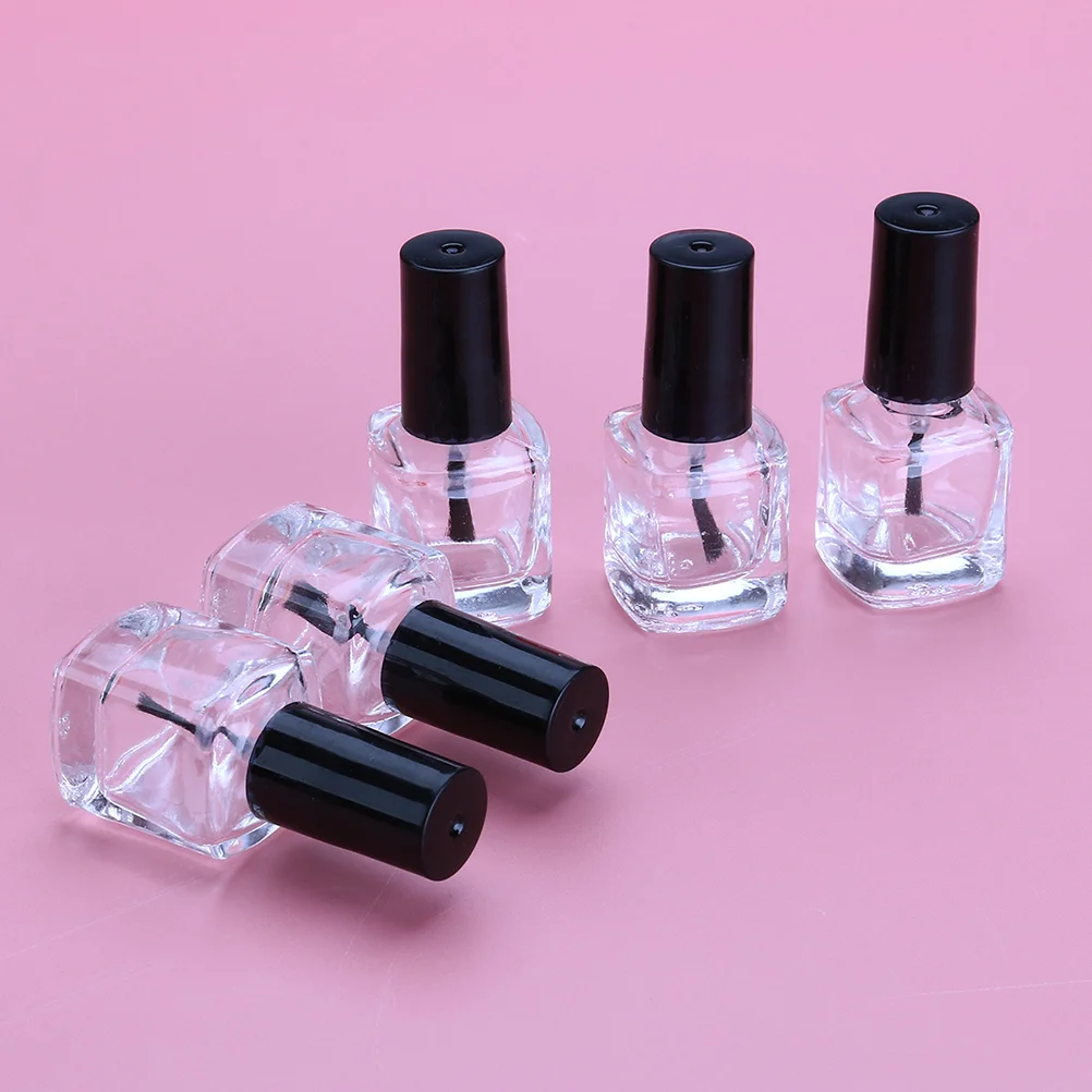 Bouteille vide de vernis à ongles de 5Ml, récipient en verre transparent de forme carrée avec brosse pour le stockage de vernis à ongles à faire soi-même, 10 pièces