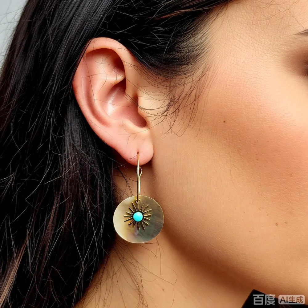 Natural shell earrings, niche design high-end artificial turquoise earrings jewelry women