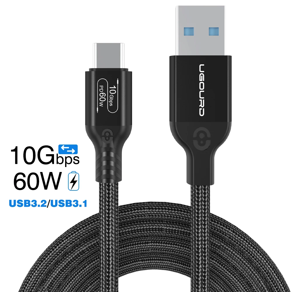 UGOURD USB-A NAAR Type-C USB3.2 Gen2 Kabel Type-A NAAR Type-C 10Gbps Gegevensoverdrachtskabel PD60W Snellaadkabel Voor HUB SSD Box PC