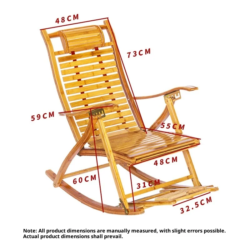 كرسي هزاز للترفيه للبالغين من الخيزران الحديث مع تصميم وسادة قابل للطي لشرفة المسنين يستخدم قيلولة وراحة النوم #2