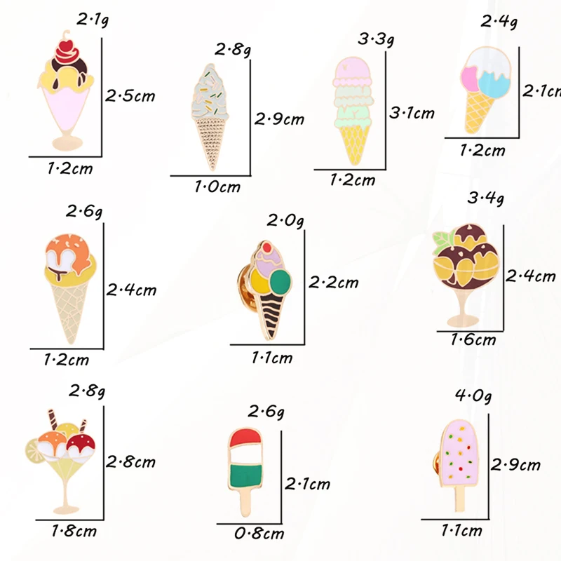 Danemark ges de dessin animé Pines Candy pour femmes et enfants, broche crème glacée, bijoux de fête, revers de chandail, document doux Popsicle, cadeaux mignons, 10 styles