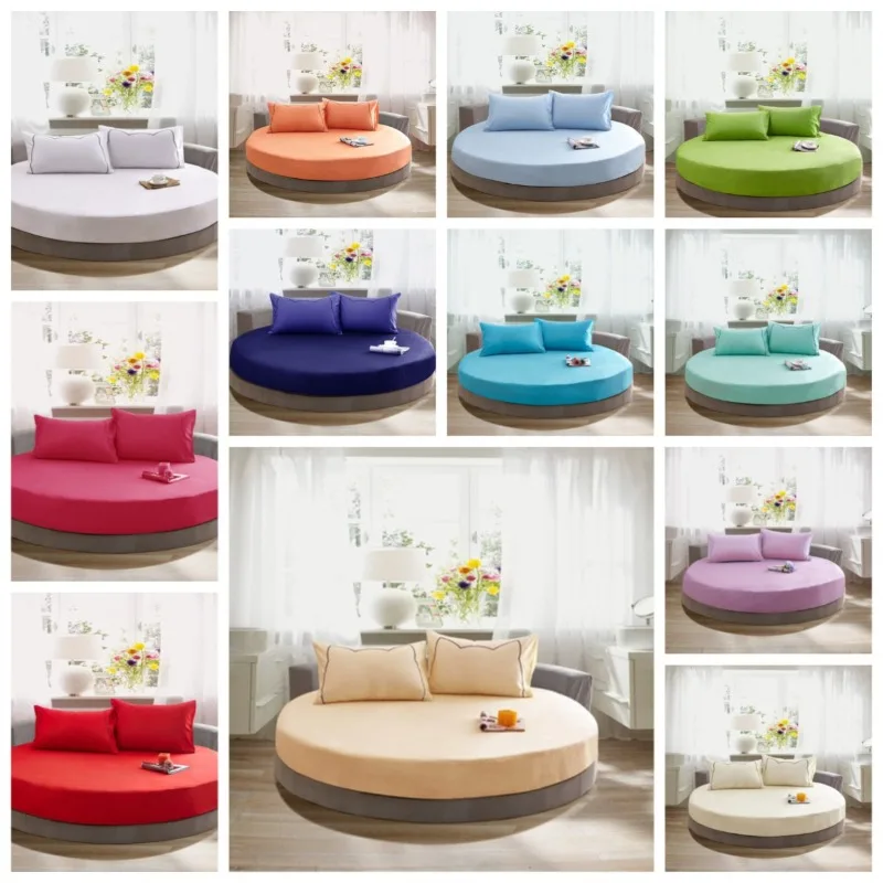 100% Cotton Hotel Round Bedding Fitted Bed Sheet with Elastic Band Romantic Themed Hotel Round Mattress Cover 200cm-220cm