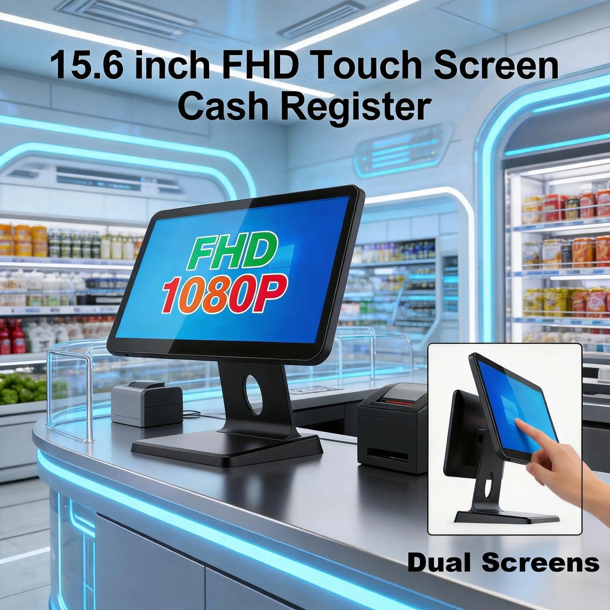 15.6 inch 1920*1080P Touch Screen Windows System, Intel i5/i3 POS Teiminal Desktop Ordering POS System with Steel Stand & Case