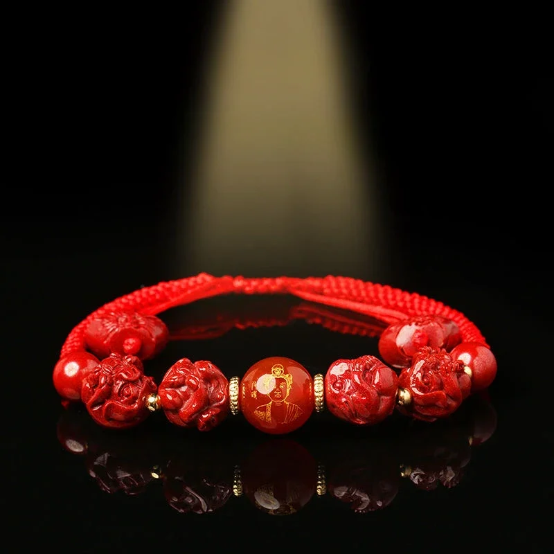 Leather General Year-Old Bracelet Men and Women's Natal Year Rabbit Dragon Horse Chicken Mouse Cinnabar Red Rope Lucky Bracelet