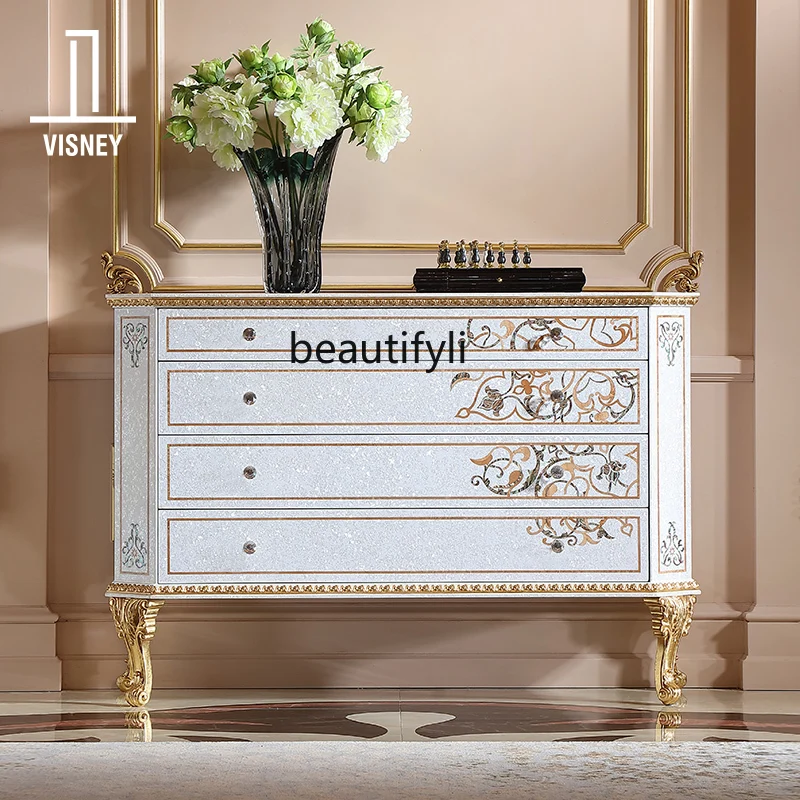 French Luxury Solid Wood Chest of Drawers Living Room European Style Villa Wall Storage Chest of Drawers