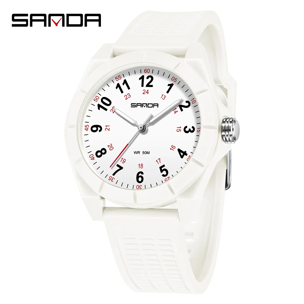 

SANDA 6232 Student Wrist Watches For Women Top Brand Nurse Quartz Simple Fashionable With Night Light Waterproof Silicone Strap