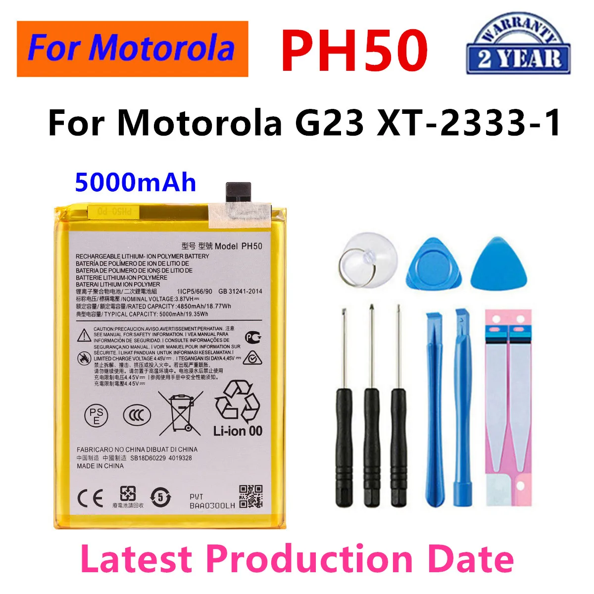 

Brand New PH50 5000mAh Battery For Motorola MOTO G23 XT-2333-1 Mobile phone Batteries+Tools