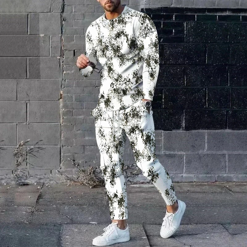 

Мужская футболка с длинными рукавами и камуфляжным узором, камуфляжная одежда для охоты, футболка с 3D принтом, комплект длинных брюк, комплект из двух предметов