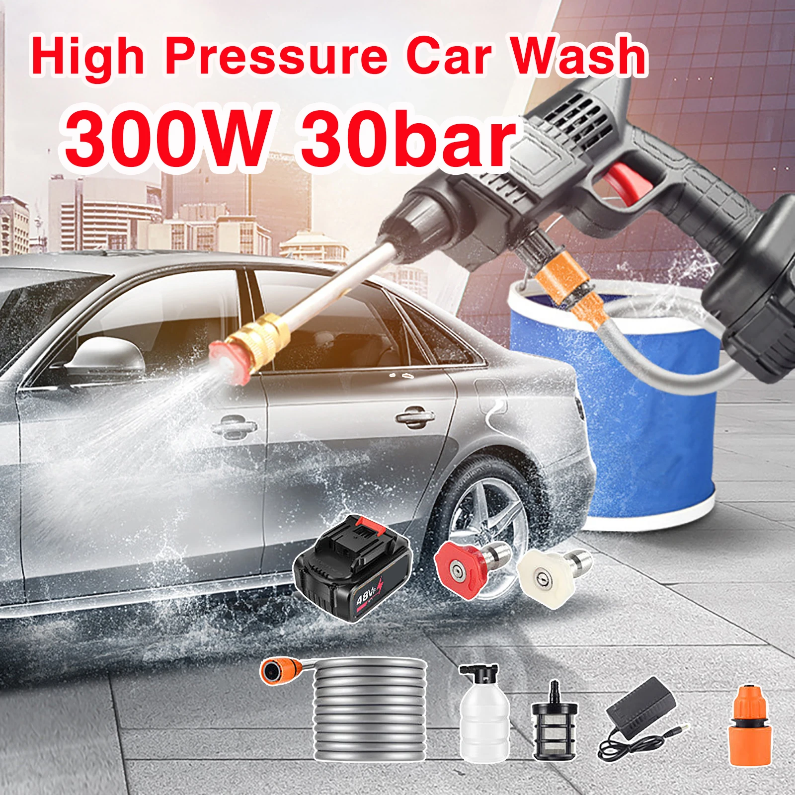 

Wireless High Pressure Car Wash Washer Gun 30000mAh Foam Generator Water Gun Spray Cleaner 300W 30bar Car Washing Machine