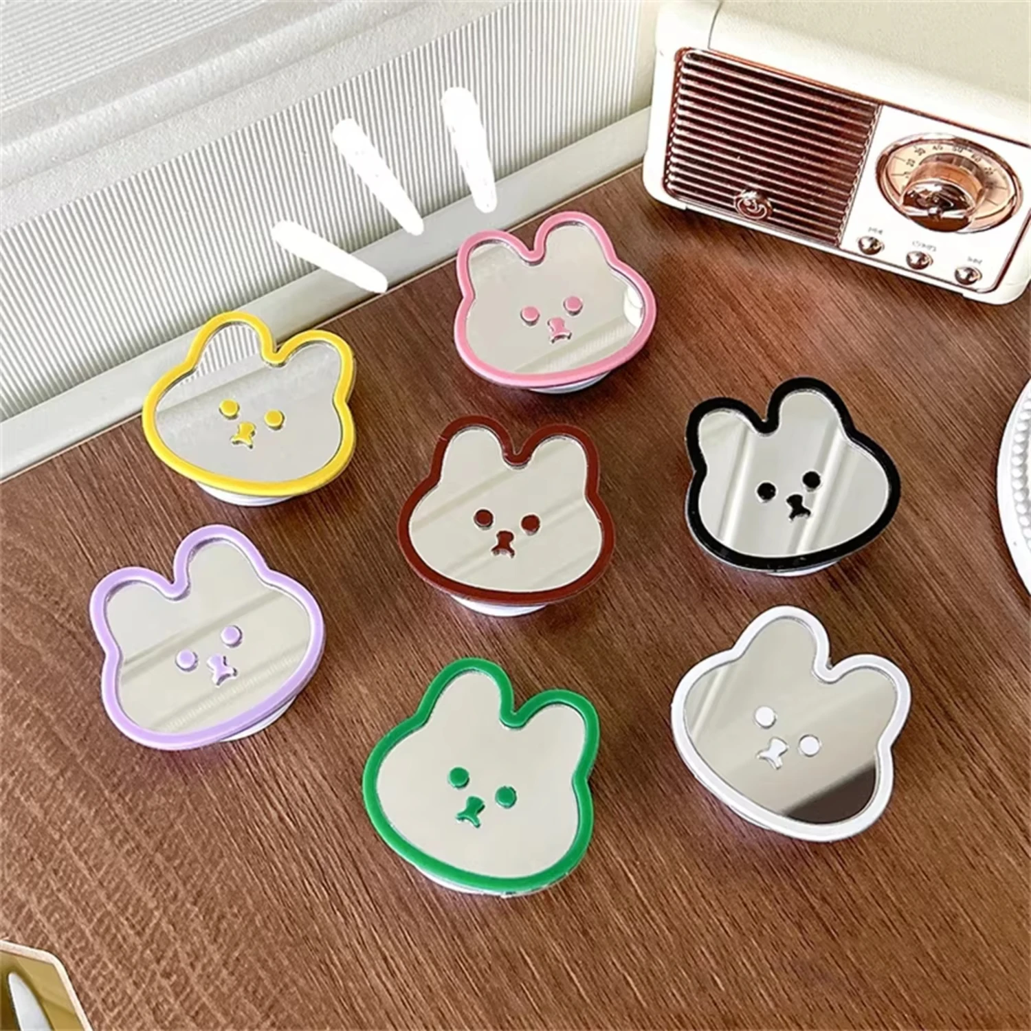 INS cute rabbit mirror mobile phone grip Tok, stand ring gift, iPhone accessories, Korean lovely folding