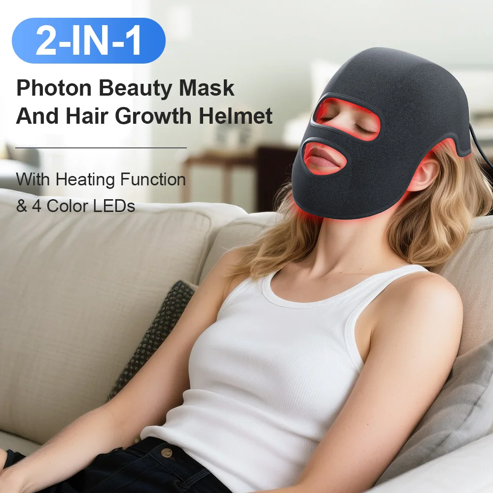 4 Kleuren LED Hoed & Gezichtsmasker Rood Licht Therapie LLLT 660nm + 850nm Huidverjonging & Witter Anti Aging Voorkomen Haaruitval & Voeden Haar