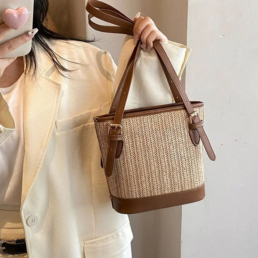 Woven Straw Bag Fashion Handmade Braid Large Capacity Handbag Rattan Shoulder Bag Women Girls